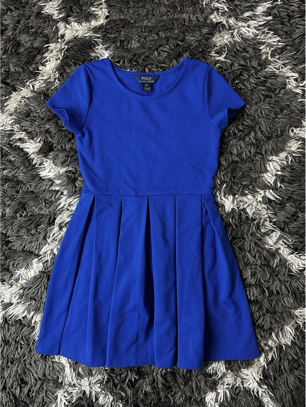Polo Ralph Lauren Girls Royal Blue Pleated Short Sleeve Dress Size M 8-10